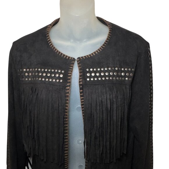 Tasha Polizzi Faux Suede Studded Western Jacket with Fringe size S - Picture 3 of 8